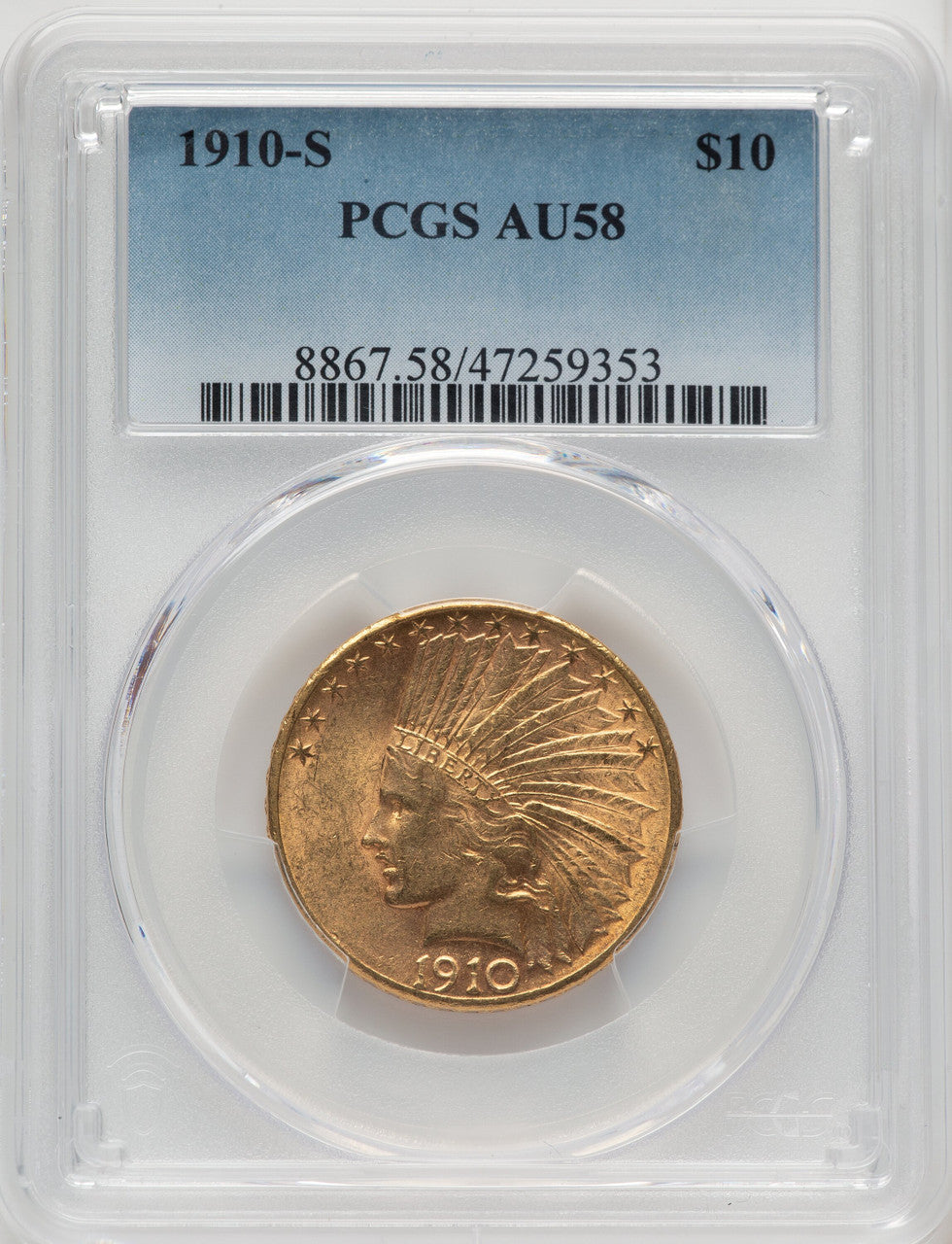 1910-S $10 Indian Eagle PCGS AU58 (177204260)