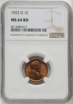 1922-D 1C RD Lincoln Cent NGC MS64