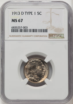 1913-D Type One 5C Buffalo Nickel NGC MS67 (767549014)