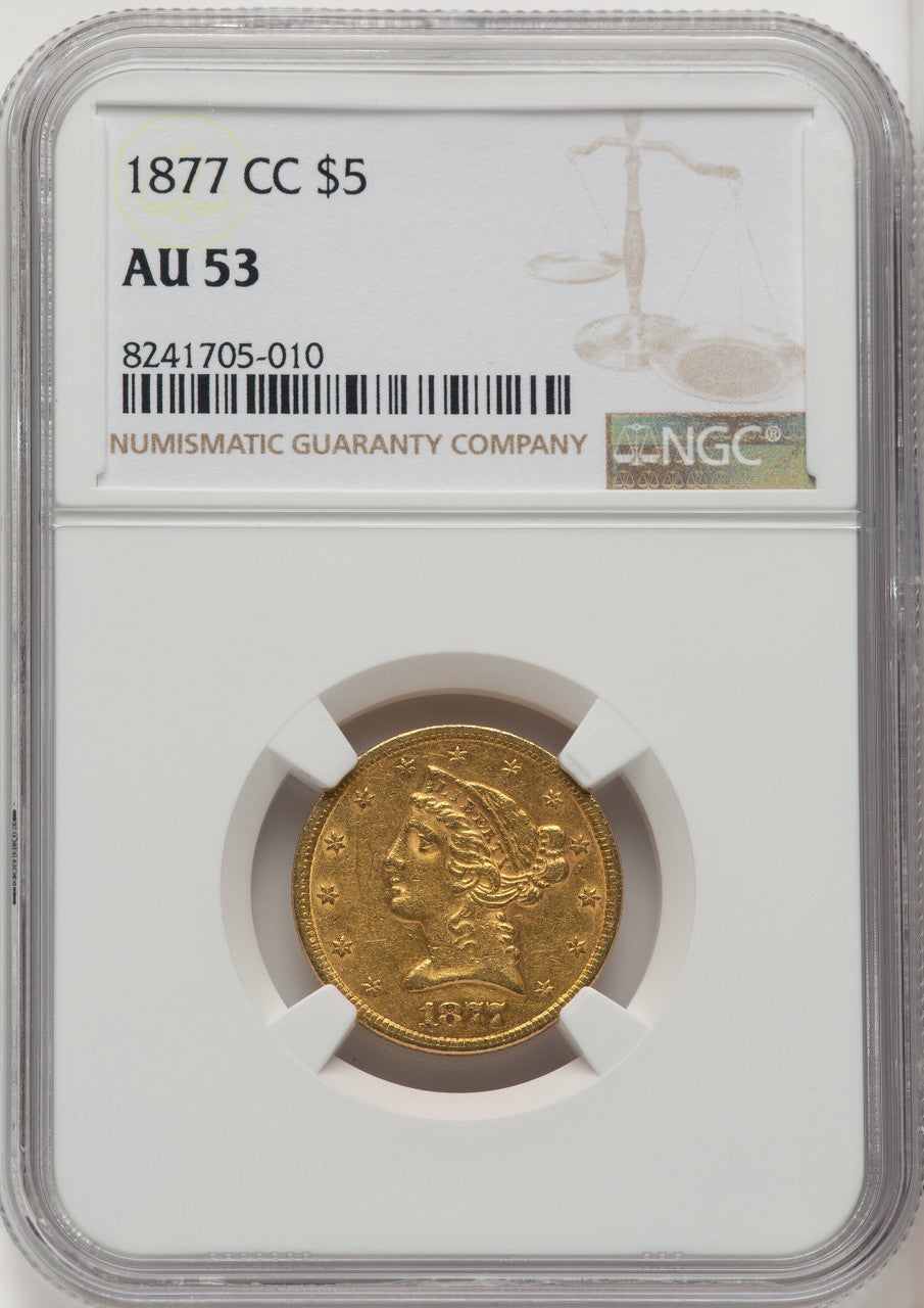 1877-CC $5 Liberty Half Eagle NGC AU53