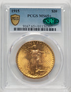 1915 $20 CAC Saint-Gaudens Double Eagle PCGS MS65+