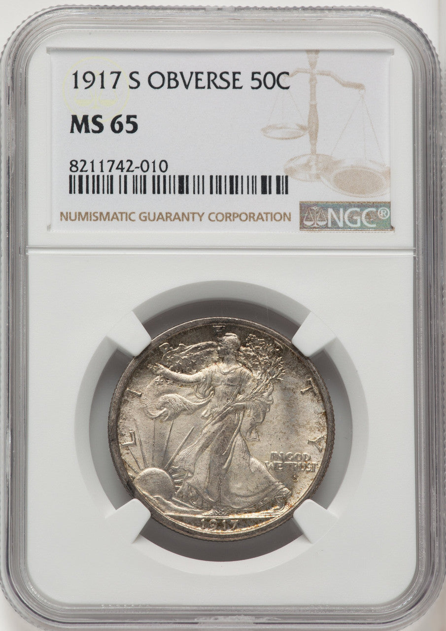 1917-S 50C OBVERSE Walking Liberty Half Dollar NGC MS65