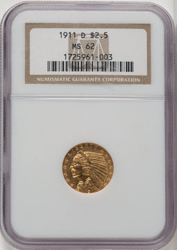 1911-D $2.50 Indian Quarter Eagle NGC MS62 (772950020)