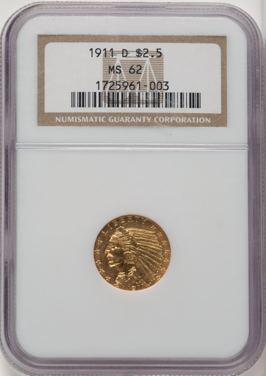1911-D $2.50 Indian Quarter Eagle NGC MS62 (772950020)