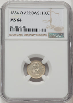 1854-O H10C ARROWS Seated Half Dime NGC MS64