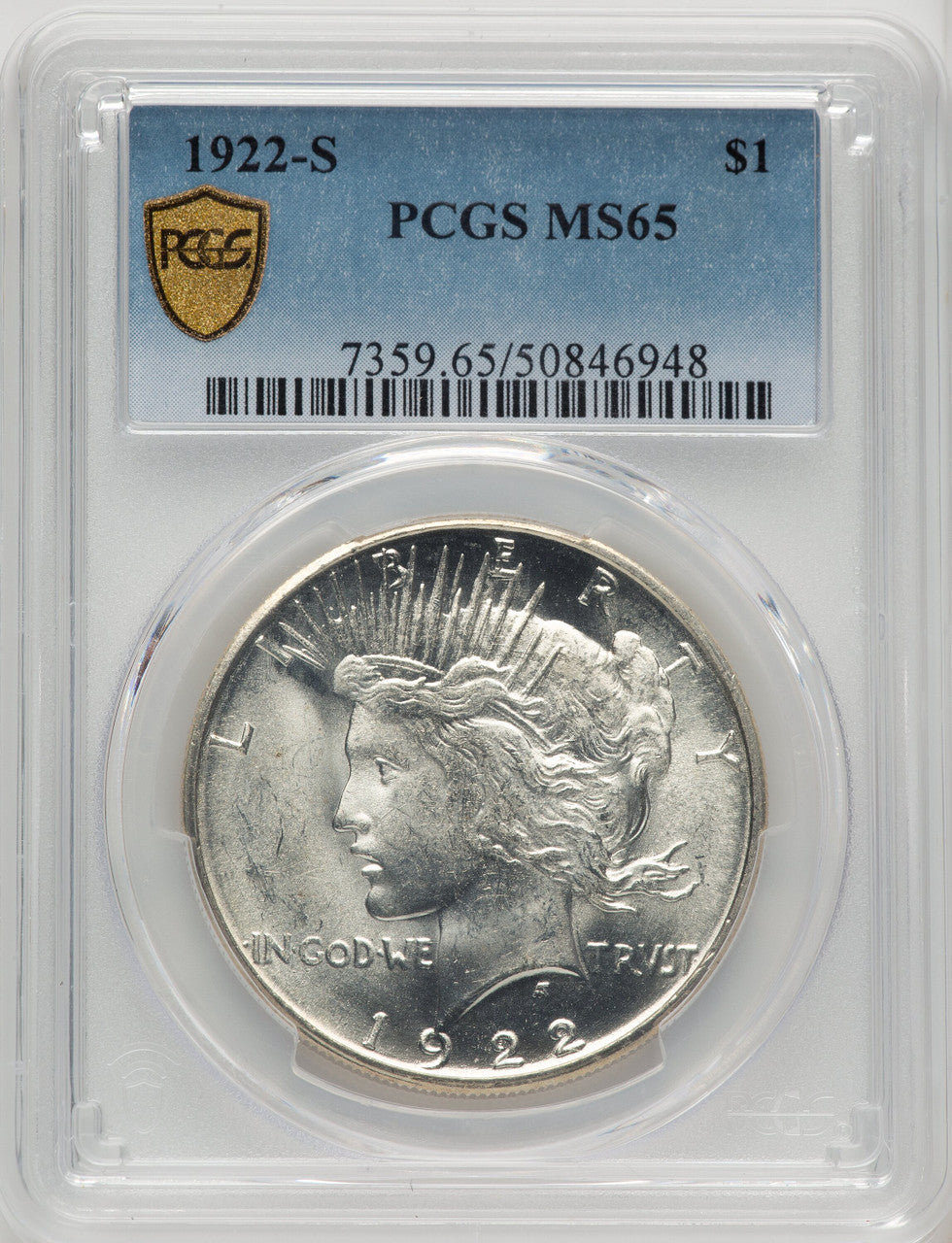 1922-S Peace Dollar PCGS MS65