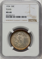 1934 50C Texas Commemorative Silver NGC MS68