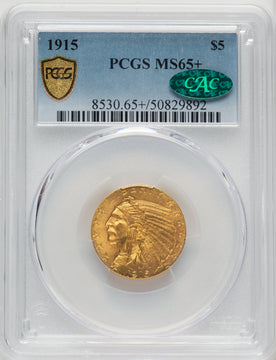 1915 $5 CAC Indian Half Eagle PCGS MS65+