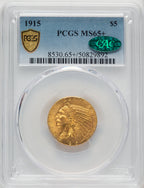 1915 $5 CAC Indian Half Eagle PCGS MS65+