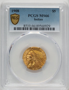 1908 $5 Indian Indian Half Eagle PCGS MS66 (772994002)