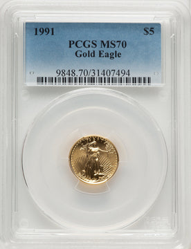 1991 $5 Tenth-Ounce Gold Eagle Blue Gradient PCGS MS70