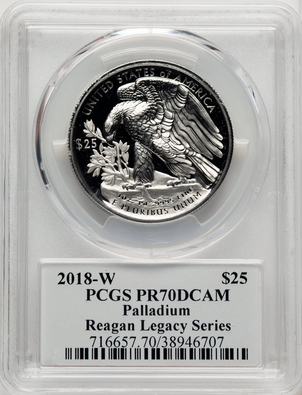2018-W Palladium Eagle 1 oz Reagan Legacy Series Michael Reagan PCGS PR70