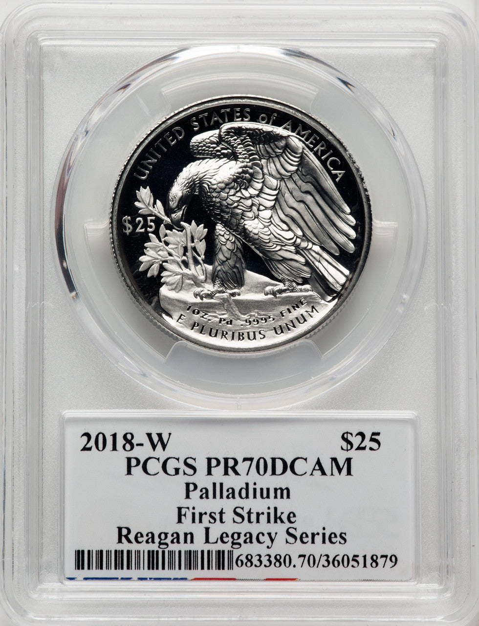 2018-W Palladium Eagle 1 oz FS Reagan Legacy Series Michael Reagan PCGS PR70