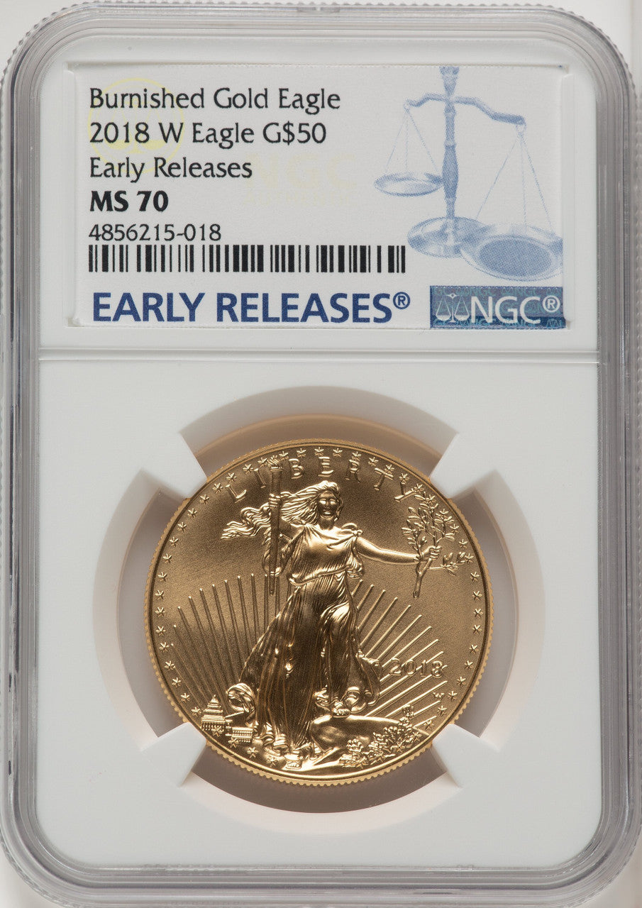 2018-W G$50 One Ounce Burnished Gold Eagle NGC MS70 (506895099)