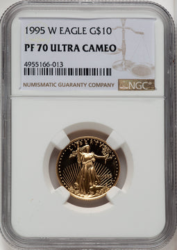 1995-W $10 Quarter-Ounce Gold Eagle Brown Label NGC PF70