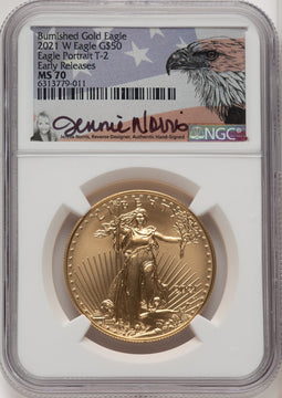 2021 One-Ounce Gold Eagle Type Two First Strike NGC MS70 Jennie Norris