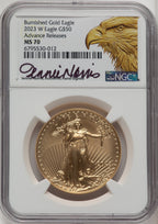 2023-W One-Ounce Gold Eagle Burnished First Strike NGC MS70 Jennie Norris