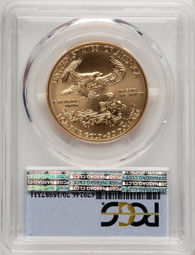 2018-W G$50 One Ounce Burnished Gold Eagle First Day of Issue Black Shield FS Flag PCGS SP70