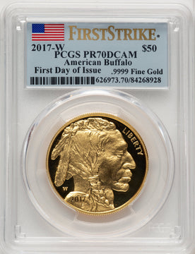 2017-W $50 One-Ounce Gold Buffalo First Day First Strike FS Flag PCGS PR70