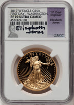 2017-W $50 One-Ounce Gold Eagle FDI Washington NGC PF70 Jones Signed