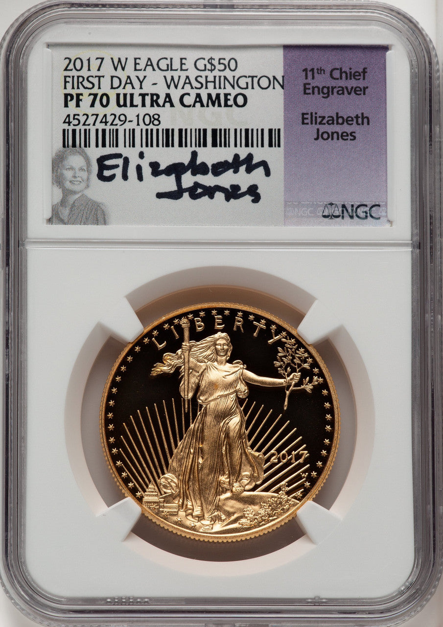 2017-W $50 One-Ounce Gold Eagle FDI Washington NGC PF70 Jones Signed