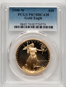 1990-W $50 One-Ounce Gold Eagle Blue Gradient PCGS PR70 (773011005)