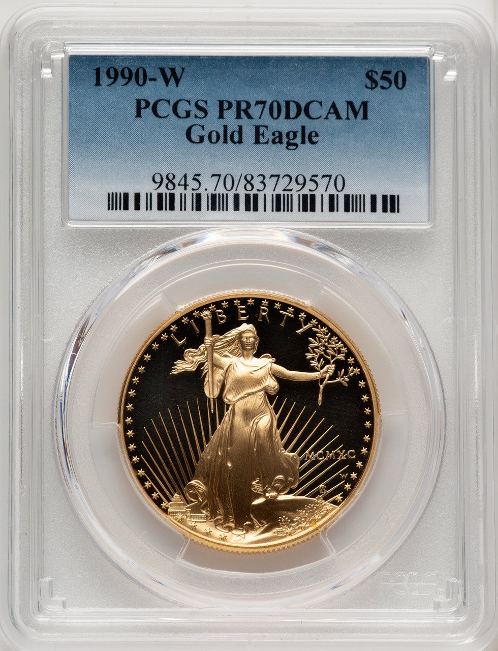 1990-W $50 One-Ounce Gold Eagle Blue Gradient PCGS PR70 (773011005)