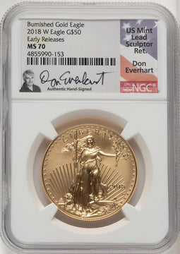 2018-W G$50 One Ounce Burnished Gold Eagle First Strike NGC MS70 (773105008)