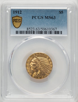 1912 $5 Indian Half Eagle PCGS MS63