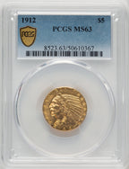 1912 $5 Indian Half Eagle PCGS MS63