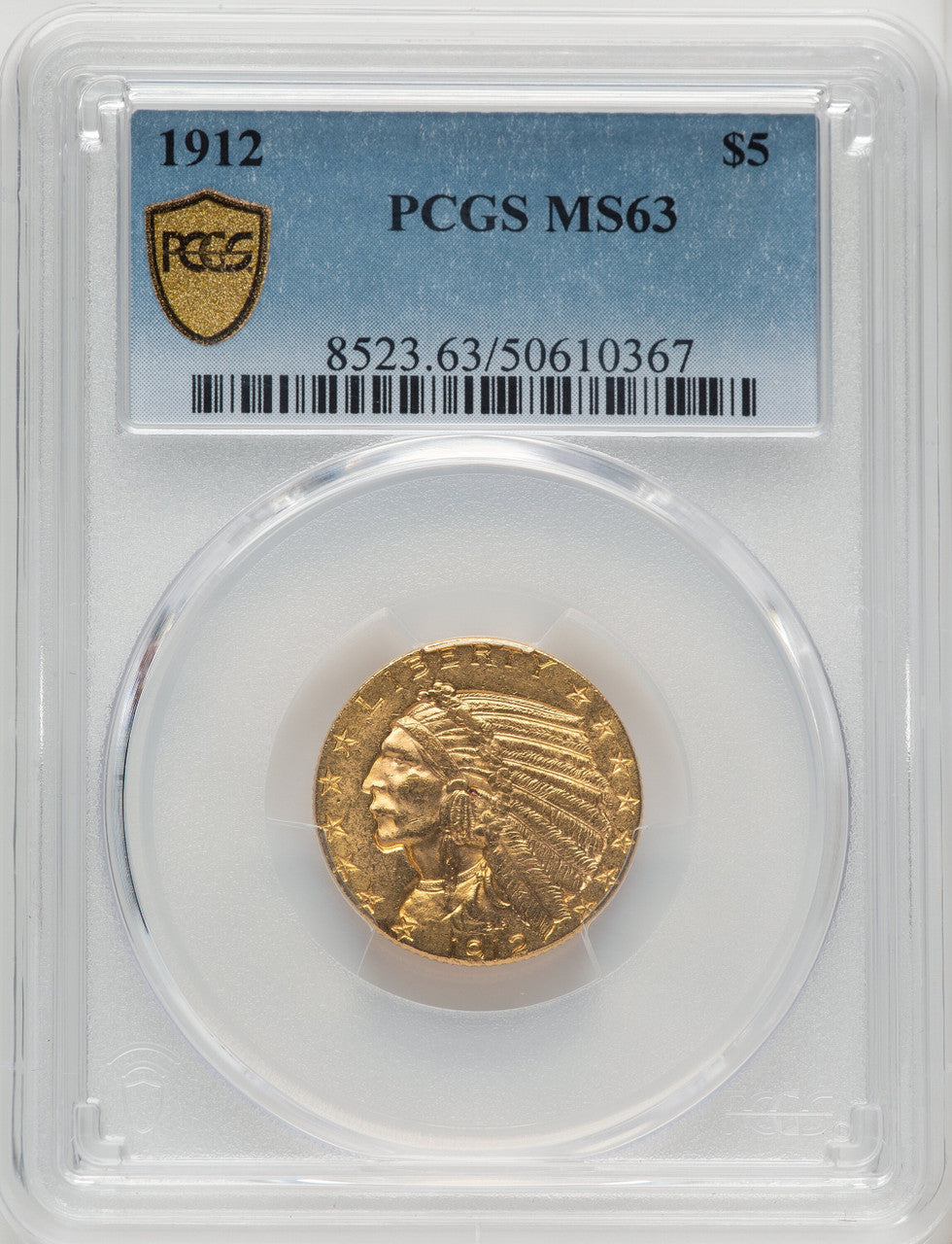 1912 $5 Indian Half Eagle PCGS MS63