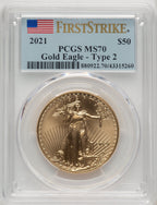 2021 One-Ounce Gold Eagle Type Two First Strike FS Flag PCGS MS70