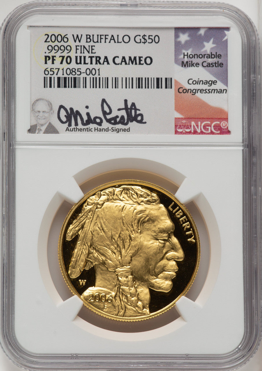 2006-W $50 One-Ounce Gold Buffalo .9999 Fine Gold Mike Castle NGC PF70 (520102001)