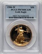 1986-W $50 One-Ounce Gold Eagle Blue Gradient PCGS PR70