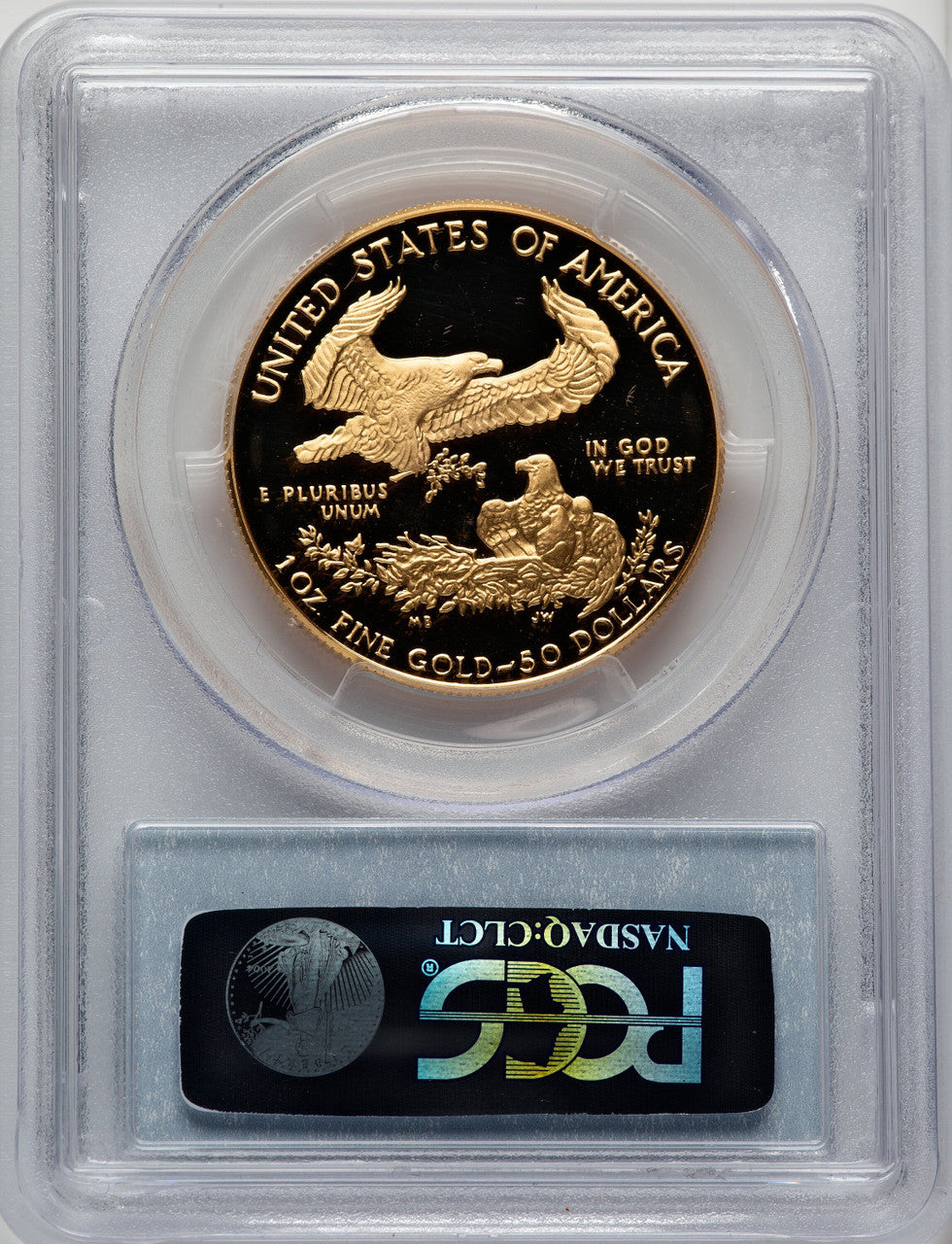 1986-W $50 One-Ounce Gold Eagle Blue Gradient PCGS PR70