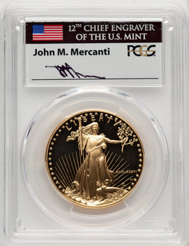 1986-W $50 One-Ounce Gold Eagle Mercanti Signature John Mercanti PCGS PR70