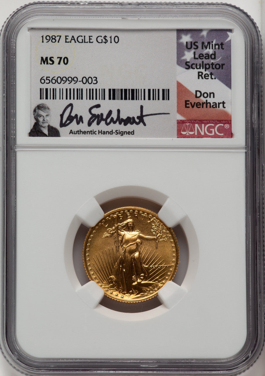 1987 $10 Quarter-Ounce Gold Eagle Don Everhart NGC MS70