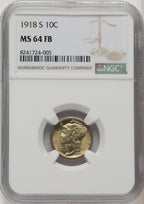 1918-S 10C FB Mercury Dime NGC MS64