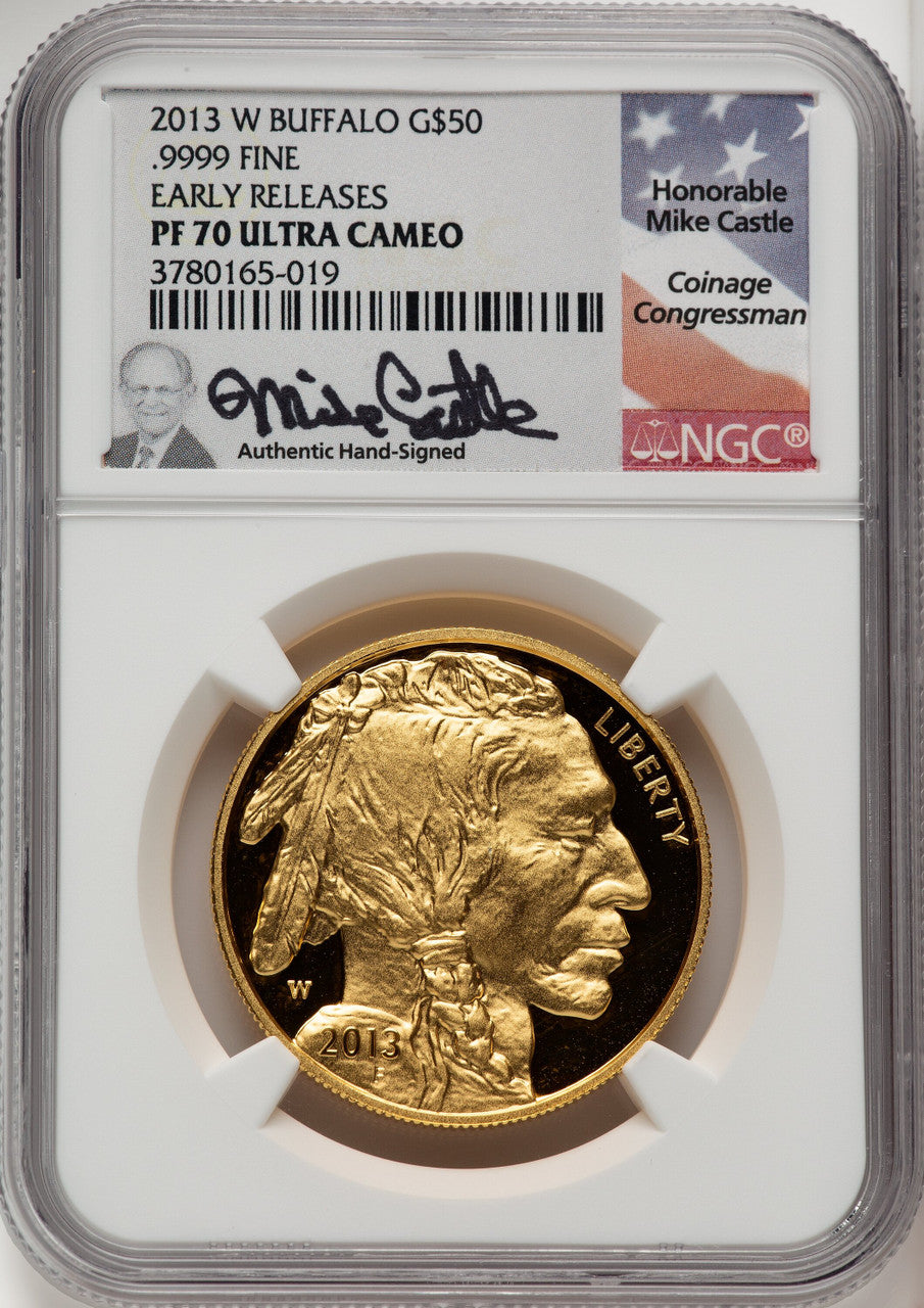 2013-W One-Ounce Gold Buffalo First Strike Mike Castle NGC PF70