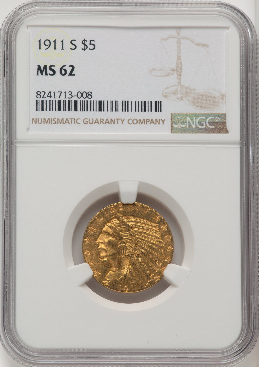1911-S $5 Indian Half Eagle NGC MS62 (772501096)