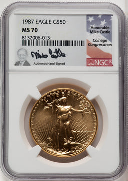 1987 $50 One-Ounce Gold Eagle Mike Castle NGC MS70 (518842028)