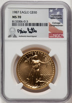 1987 $50 One-Ounce Gold Eagle Mike Castle NGC MS70 (518842028)