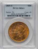 1869-S $20 Liberty Double Eagle PCGS MS61