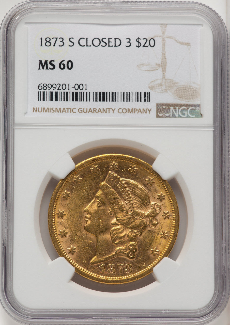 1873-S $20 Closed 3 Liberty Double Eagle NGC MS60