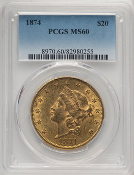 1874 $20 Liberty Double Eagle PCGS MS60 (771041018)