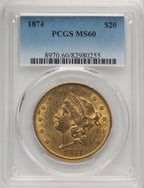 1874 $20 Liberty Double Eagle PCGS MS60 (771041018)