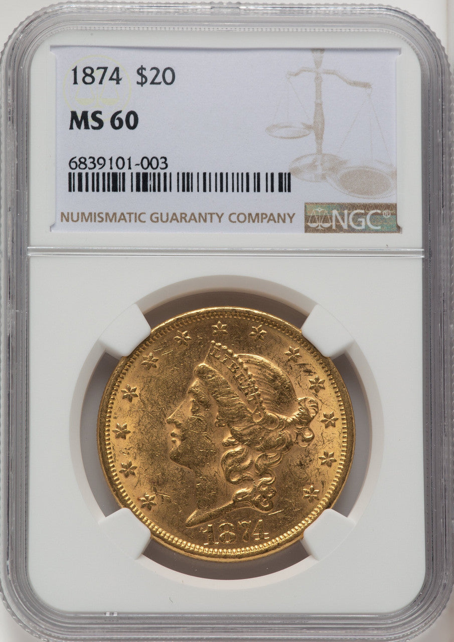 1874 $20 Liberty Double Eagle NGC MS60 (772838005)