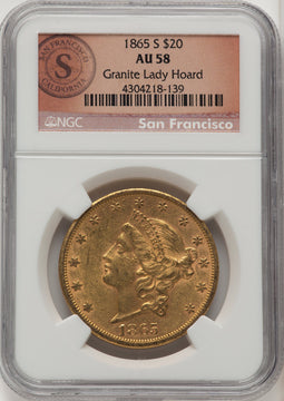 1865-S $20 Liberty Double Eagle NGC AU58