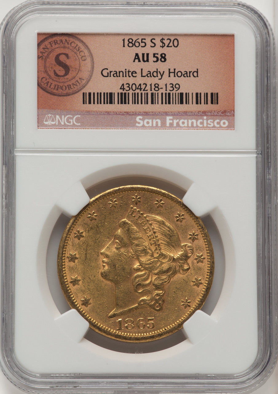 1865-S $20 Liberty Double Eagle NGC AU58