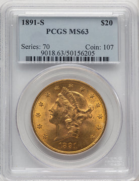 1891-S $20 Liberty Double Eagle PCGS MS63 (506895054)